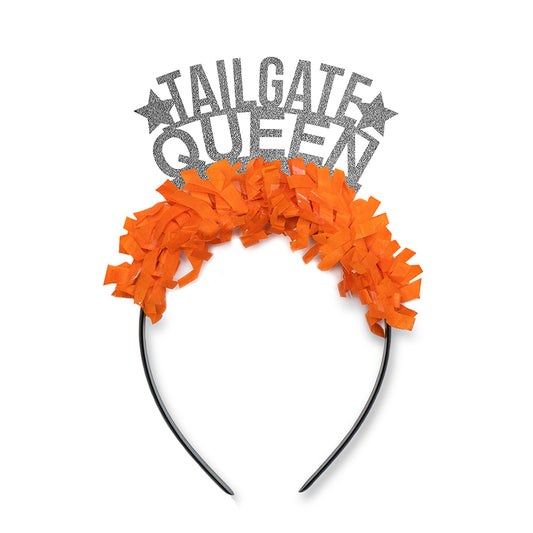 Tennessee Game Day Party Crown in Silver and Orange that says Tailgate Queen. Tennessee Football Fan Gear "Tailgate Queen" Party Headband