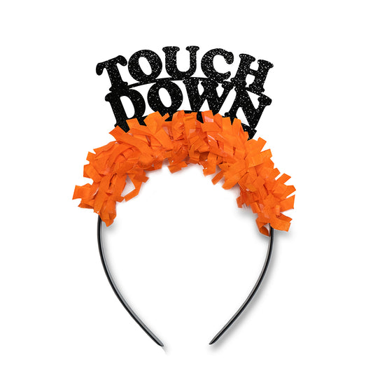 Oklahoma game day party headband in black and orange saying touch down