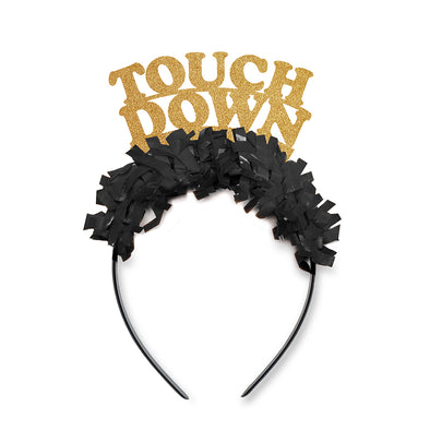  Gold and black game day party headband that says Touch Down