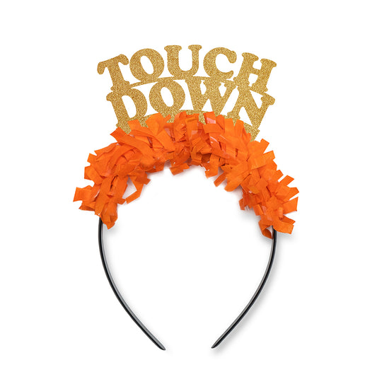 austin texas game day party headband in gold and orange saying touch down, Texas football fan gear for women