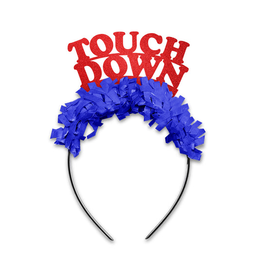 Kansas Jayhawks Game Day Party headband in red and navy saying Touch Down