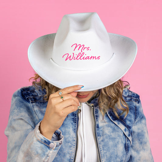 Bachelorette Party Cowboy Hat - Fully Custom White Cowgirl Hat