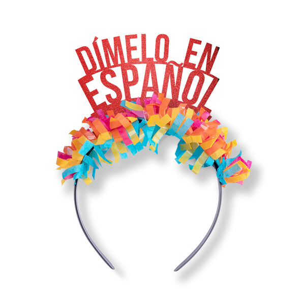 teacher headband that says dímelo en español