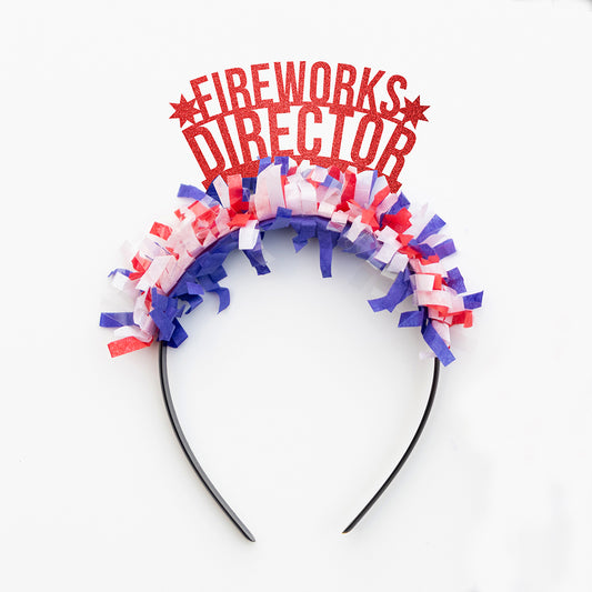 4th of July Party headband that says Fireworks Director