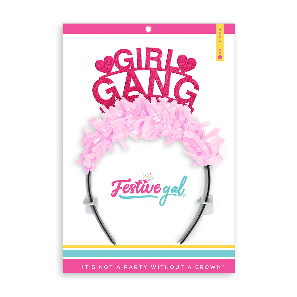Valentines Galentines Day party headband that says GIRL GANG