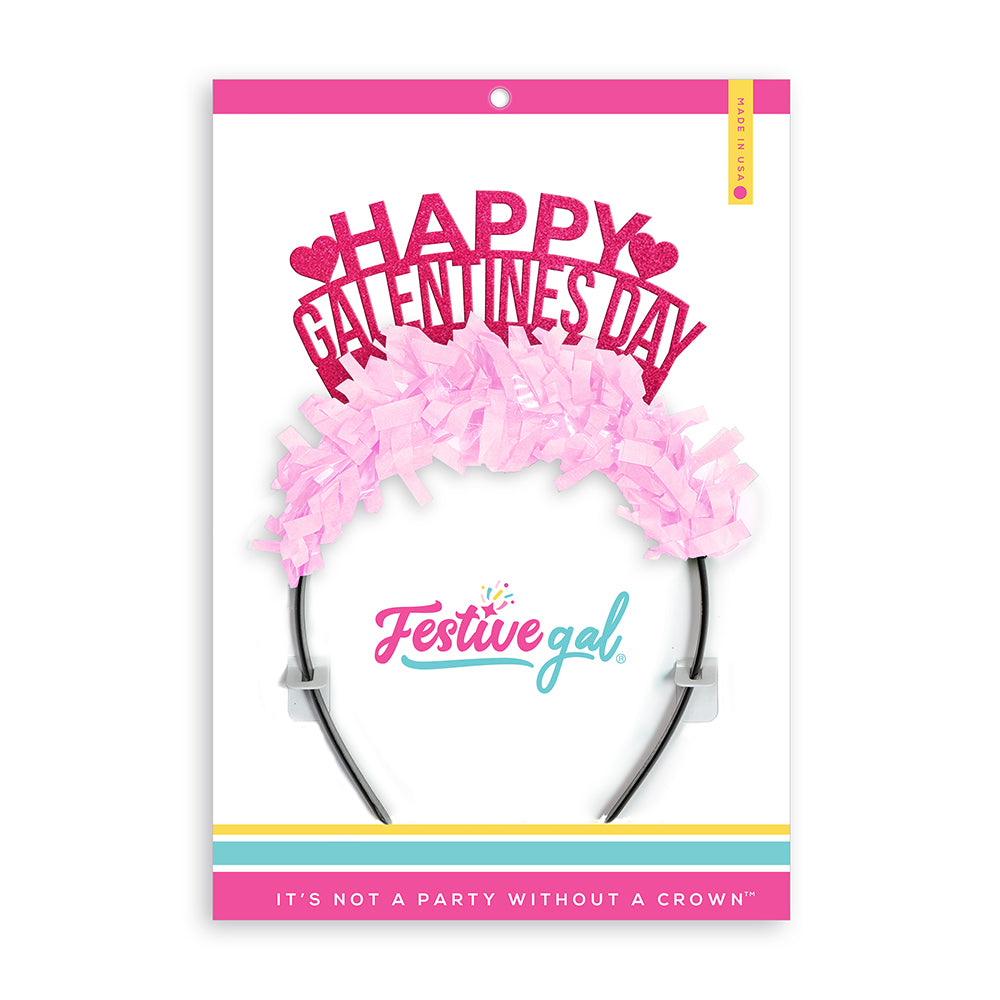 Valentines Galentines Day party headband that says HAPPY GALENTINES DAY