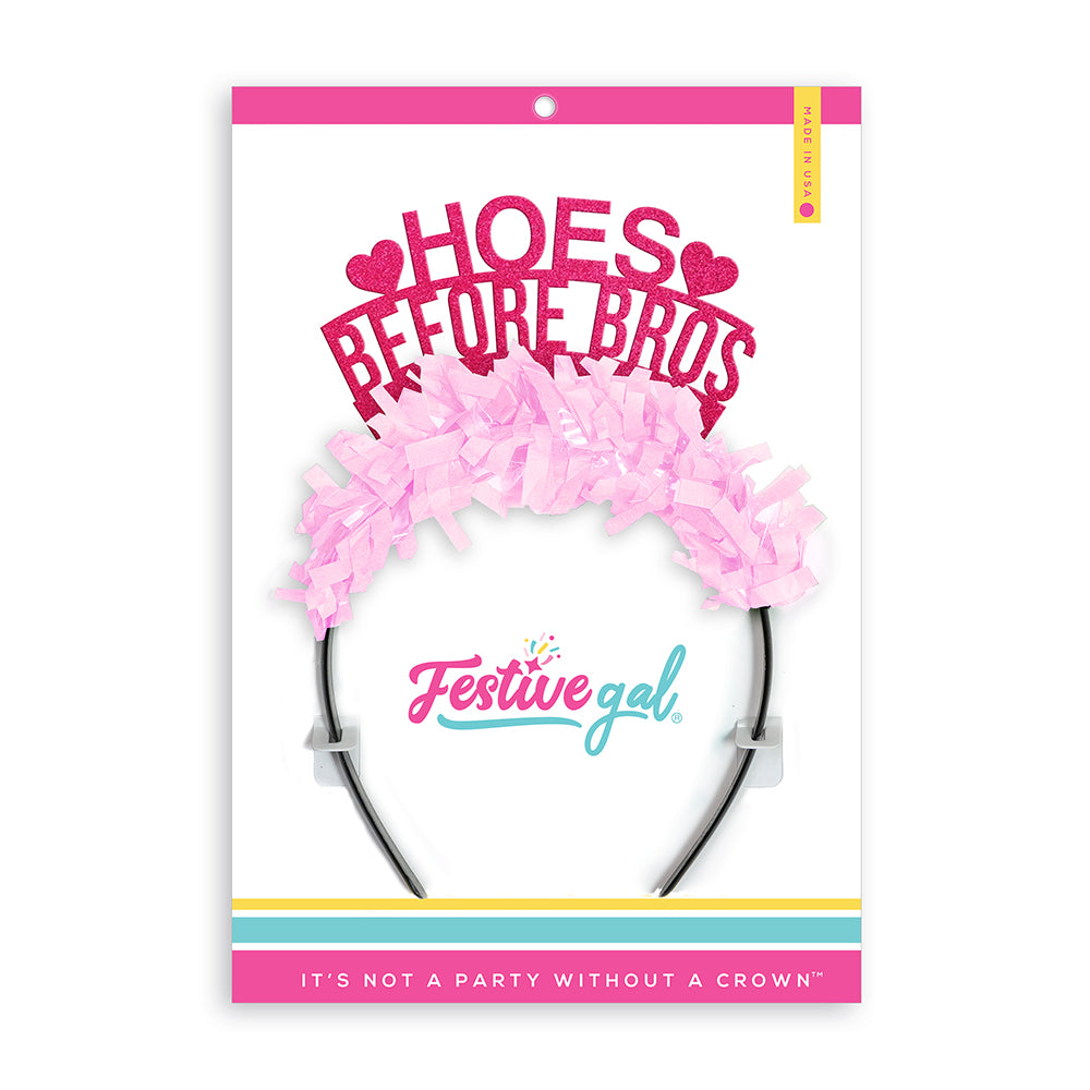 Valentines Galentines Day party headband that says HOES BEFORE BROS