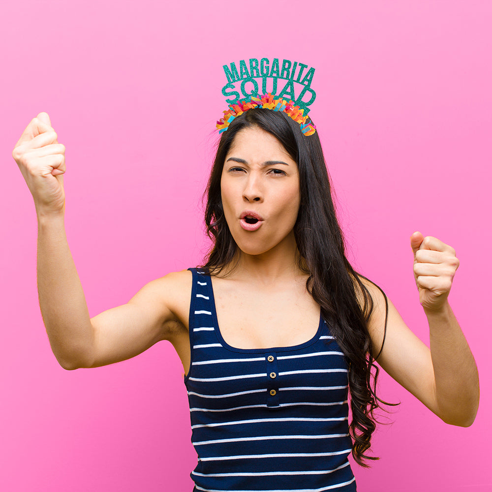 Cinco De Mayo Fiesta themed party crown headband that says Margarita Squad