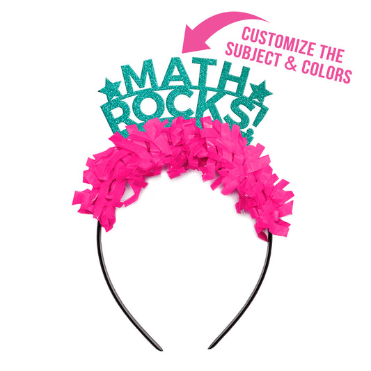 Math teacher headband that says MATH ROCKS and you can customize the subject and colors