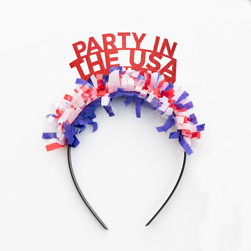 Red White and Blue Party Crown Headband that says Party in the USA