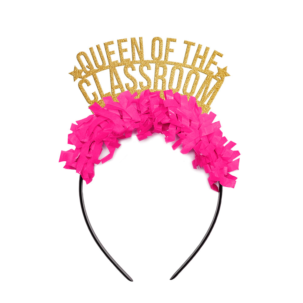 Teacher headband that says queen of the classroom