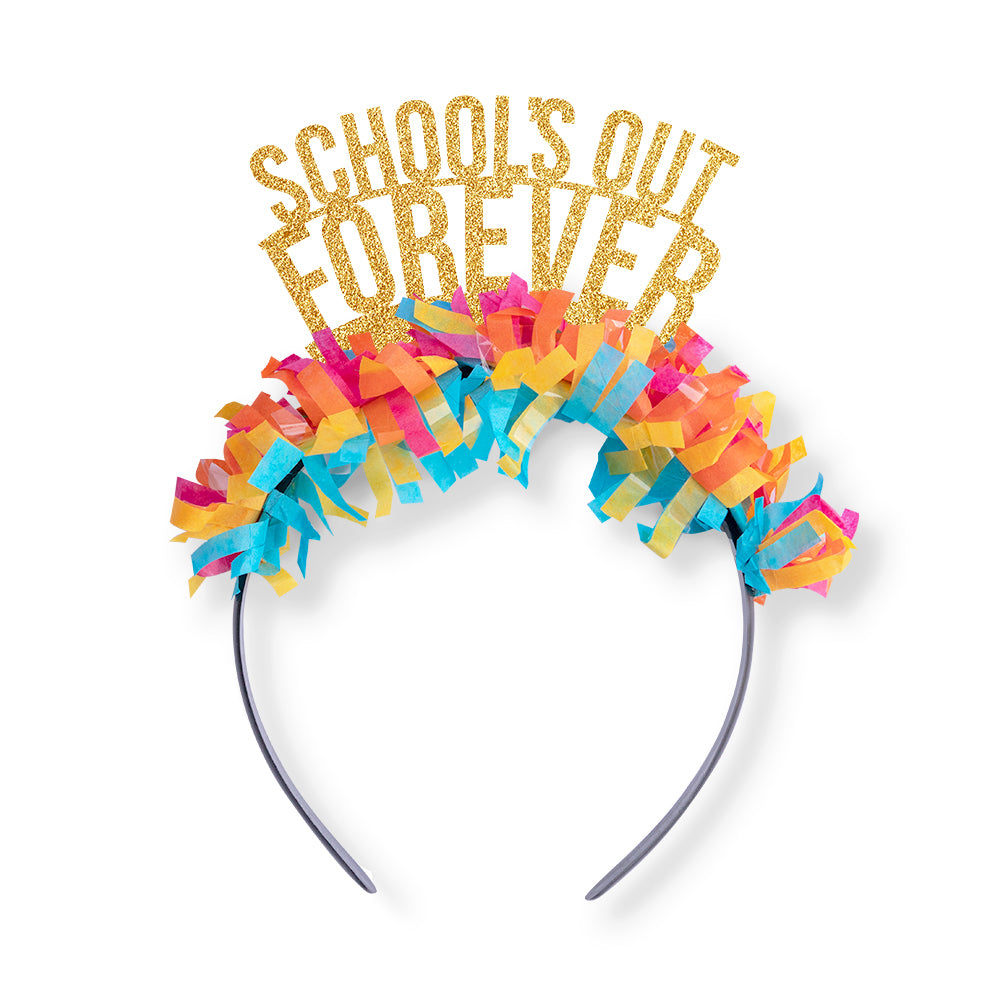 Teacher retirement headband that says schools out forever