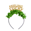 St. Patrick's Day Party Crown Headband in gold and green saying Feeling Lucky