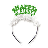 St. Patrick's Day Party Crown Headband in white and green saying Happy St. Paddy's