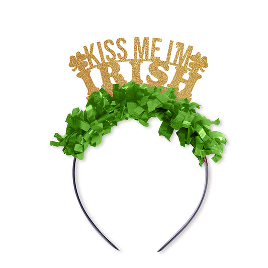 St. Patrick's Day Party Crown Headband in white and green saying Happy St. Paddy'sSt. Patrick's Day Party Crown Headband in gold and green saying kiss me I'm Irish