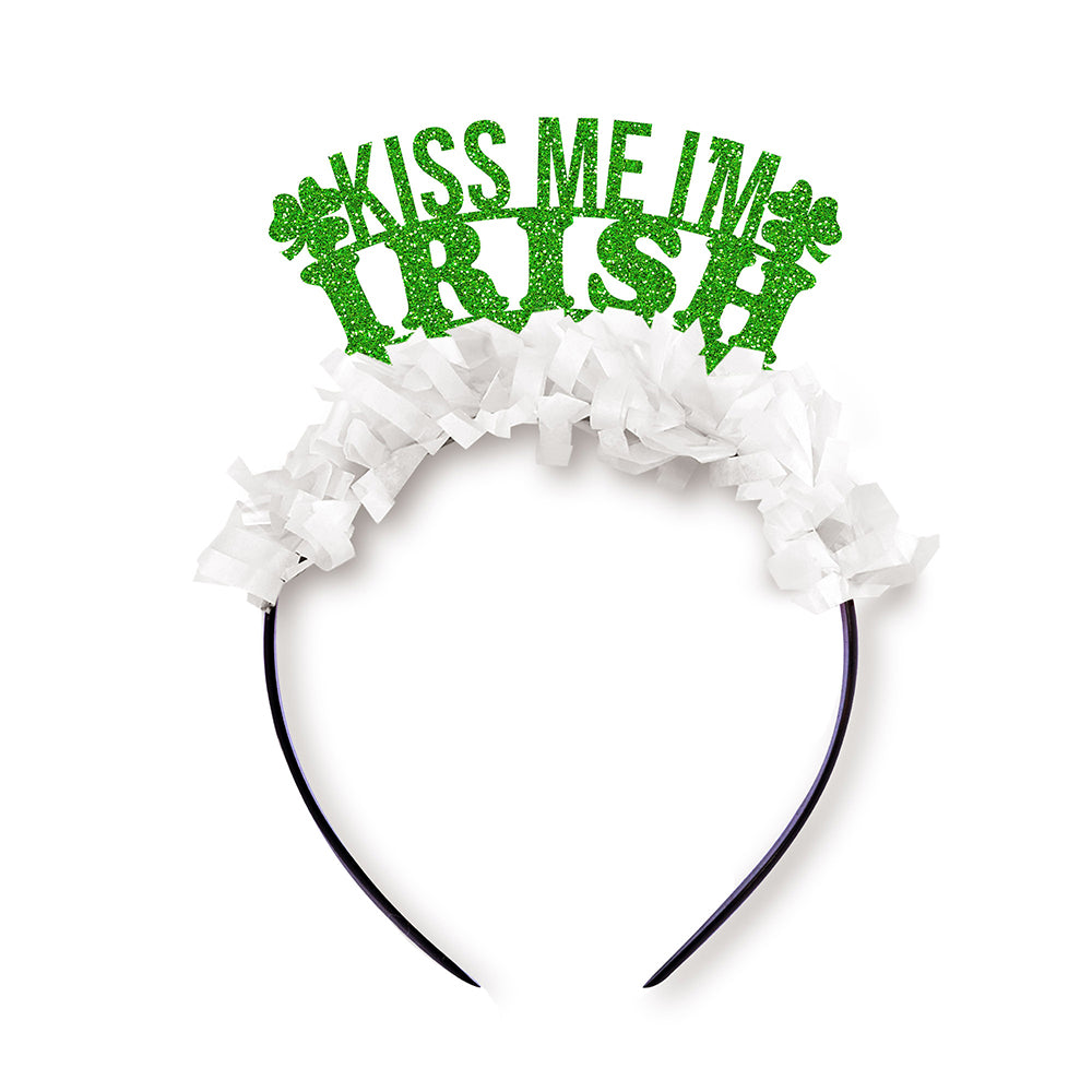 St. Patrick's Day Party Crown Headband in white and green saying Happy St. Paddy'sSt. Patrick's Day Party Crown Headband in white and green saying kiss me I'm Irish